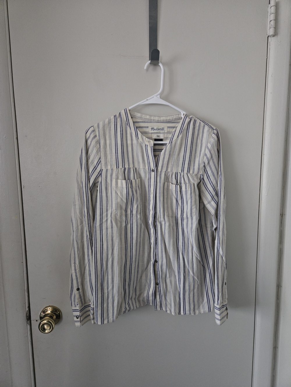 Madewell Striped Lightweight Shirt Jacket in White and Blue